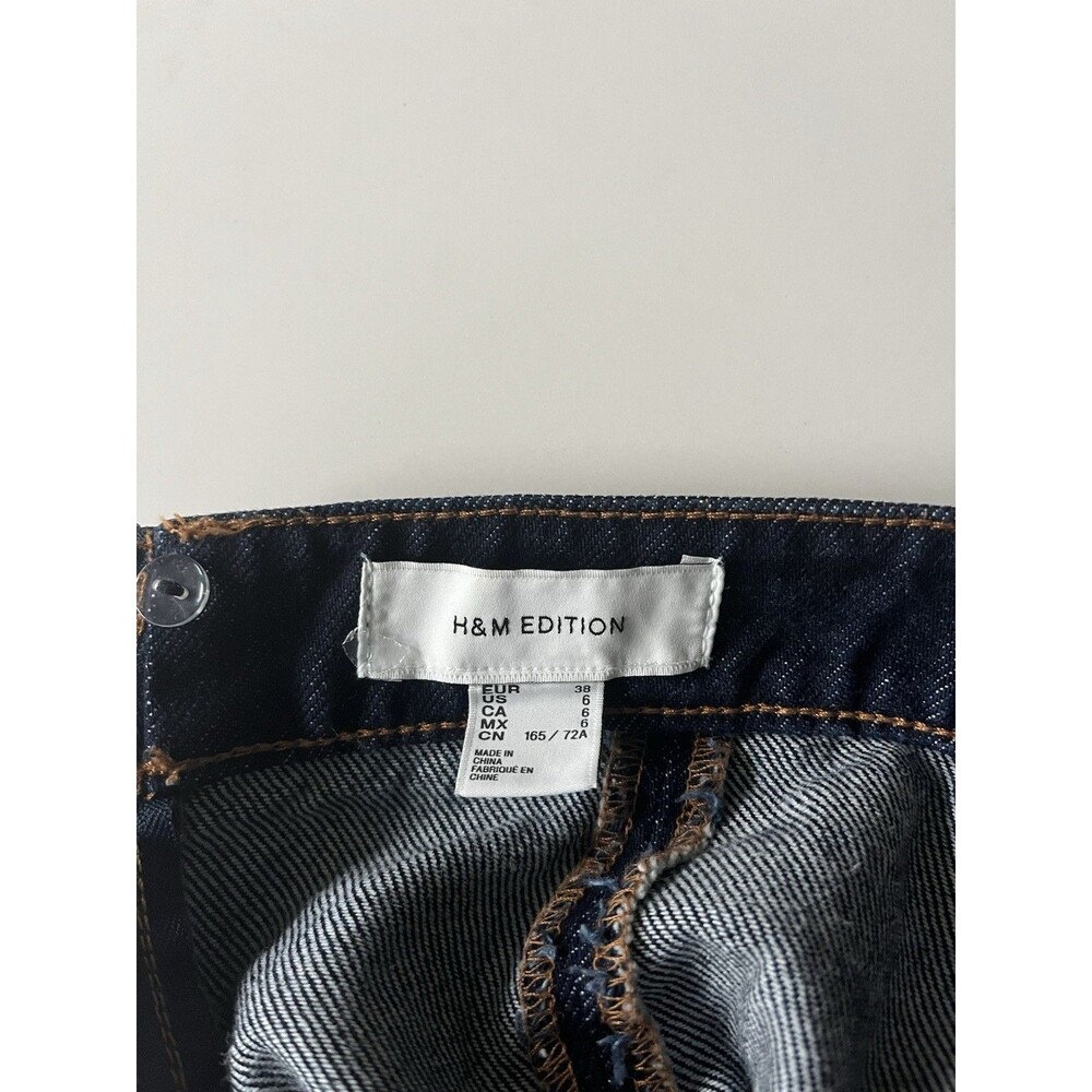 H&M Edition Midi A Line Dark Blue Denim Skirt Size 6 Pockets - Picture 5 of 8